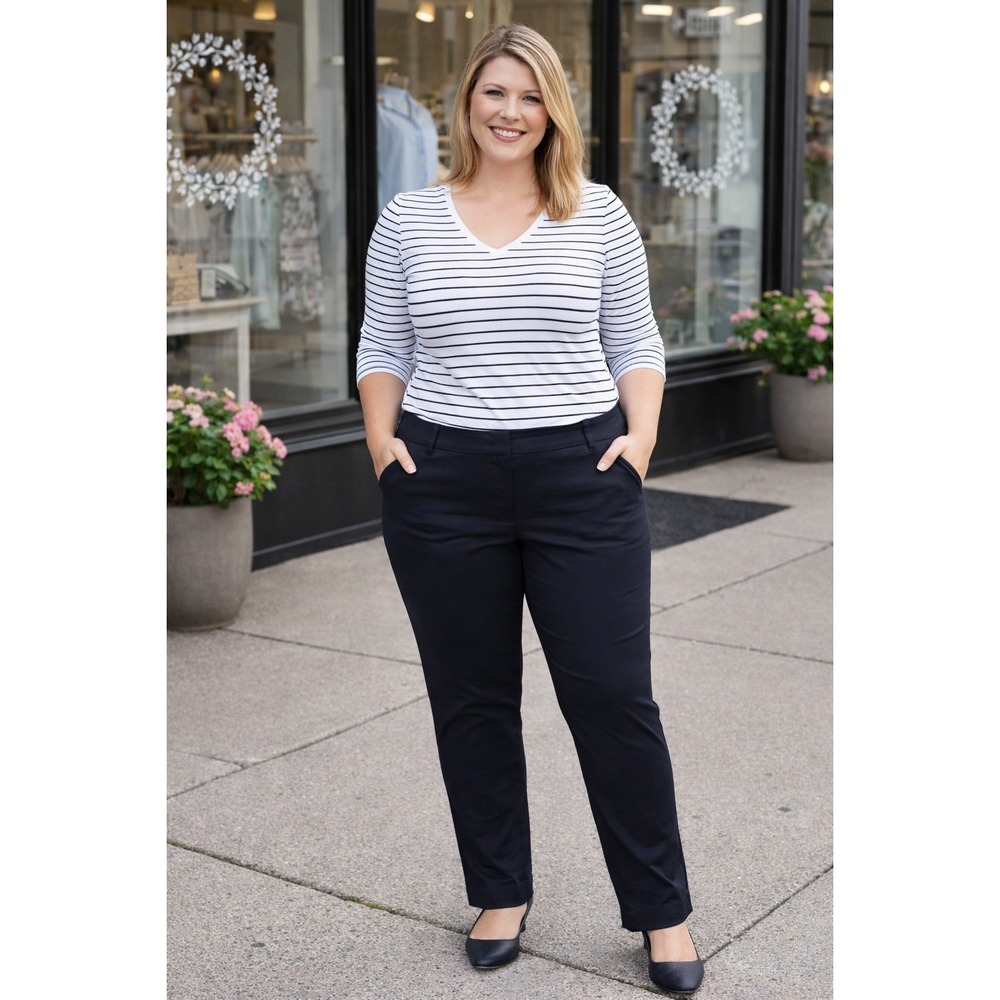 Black Straight Leg Stretch Chino Pants Mid Rise Trousers Women XXL